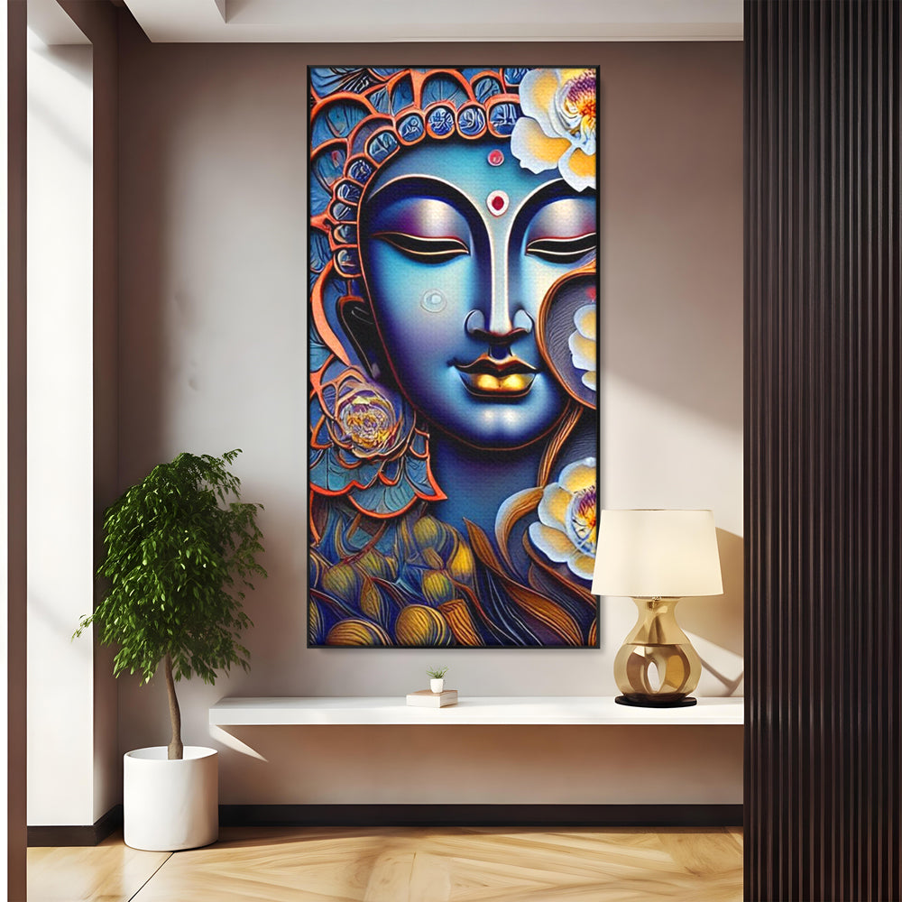 Tablou canvas cu tablou canvas cu portretul lui buddha, in rama de aluminiu negru